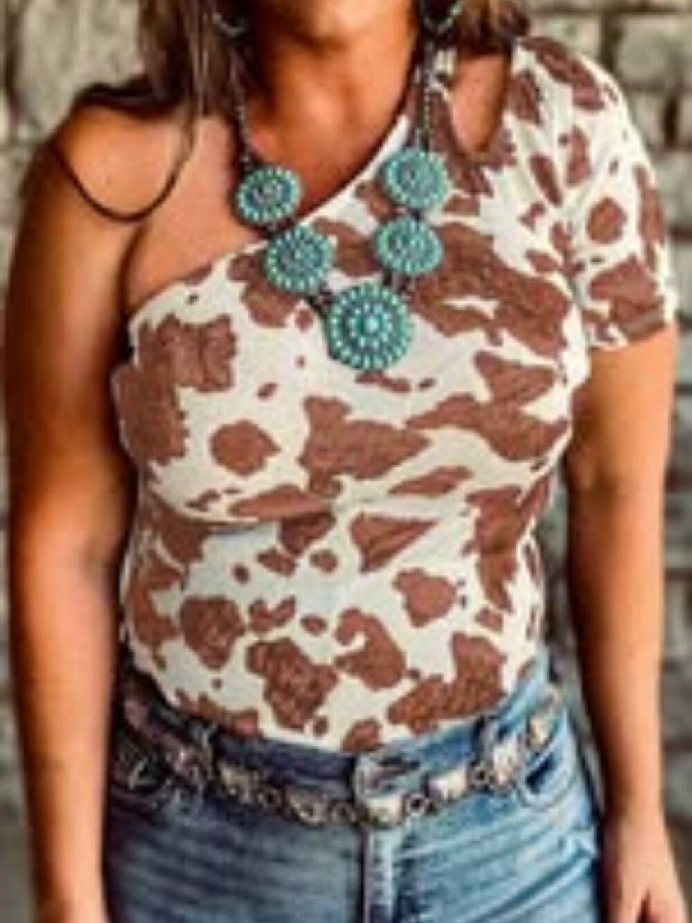 Brown Cow One Shoulder Top